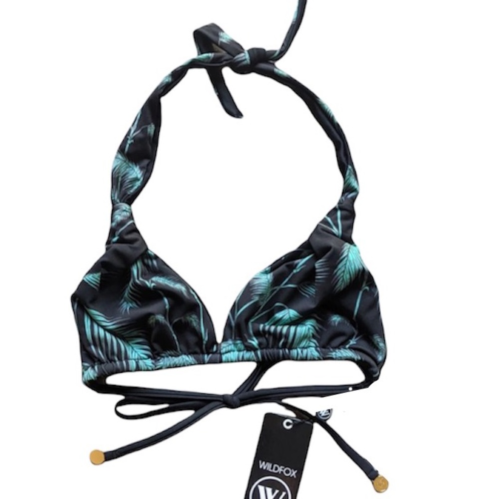 Wildfox Reversible Bamboo Print to Black Sliding Triangle Bikini Top - Picture 2 of 10